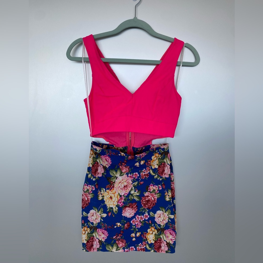 Neon Pink hot pink Barbie  micro mini midriff dress Sz S